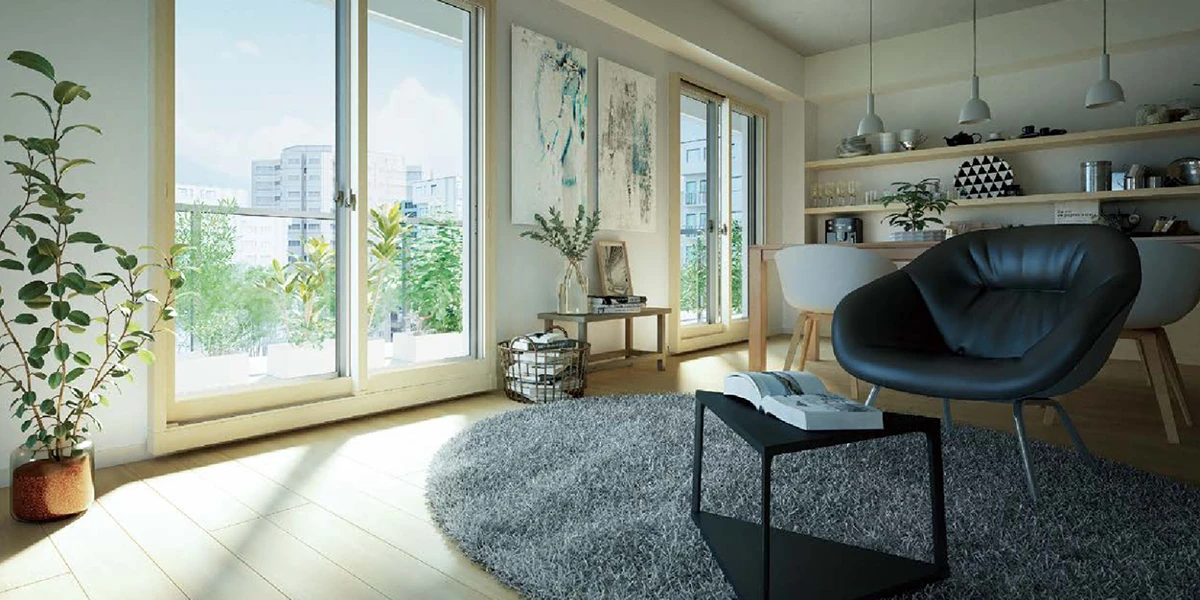 モダンな窓のある部屋