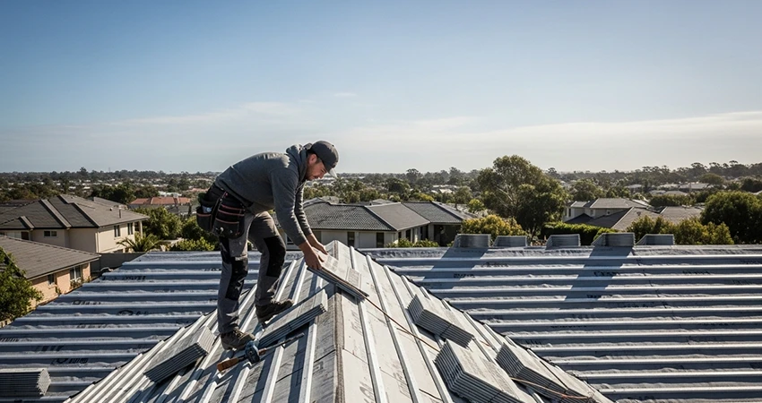軽量な屋根材の施工風景