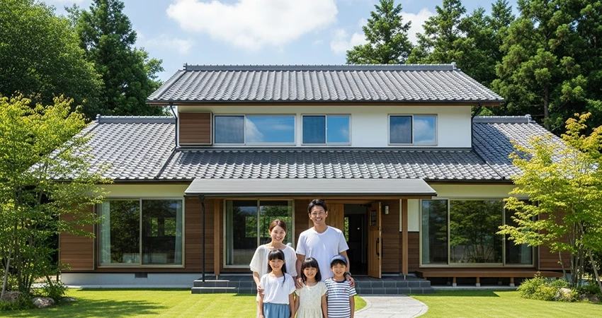 幸せな家族と美しい家