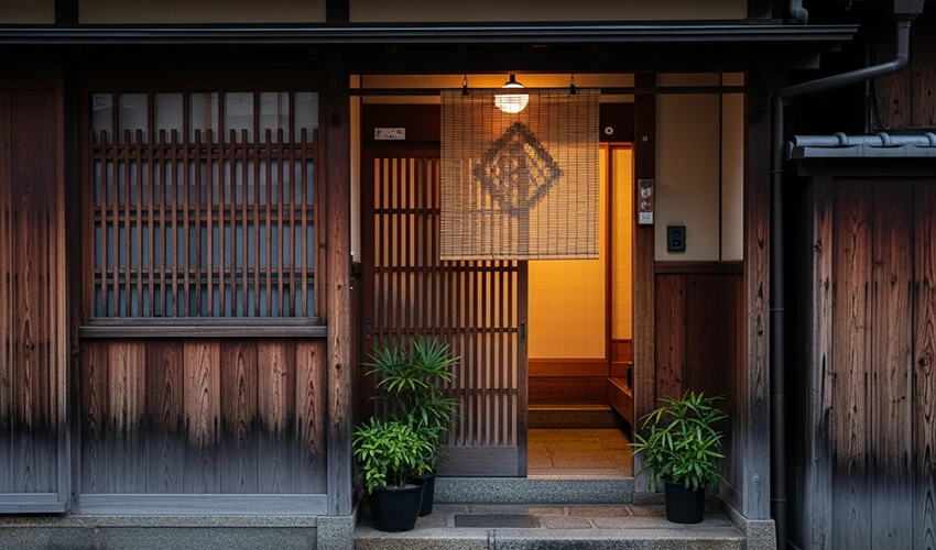 京都の伝統的な町家の玄関