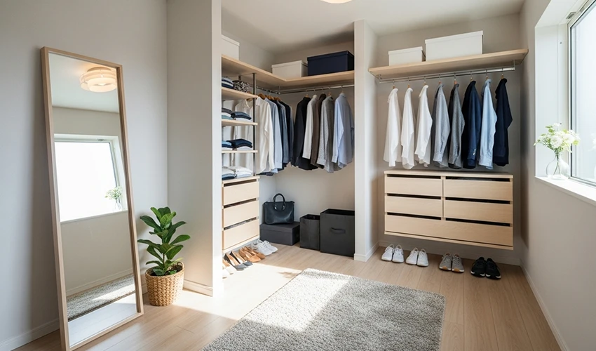 明るく快適なクローゼット空間