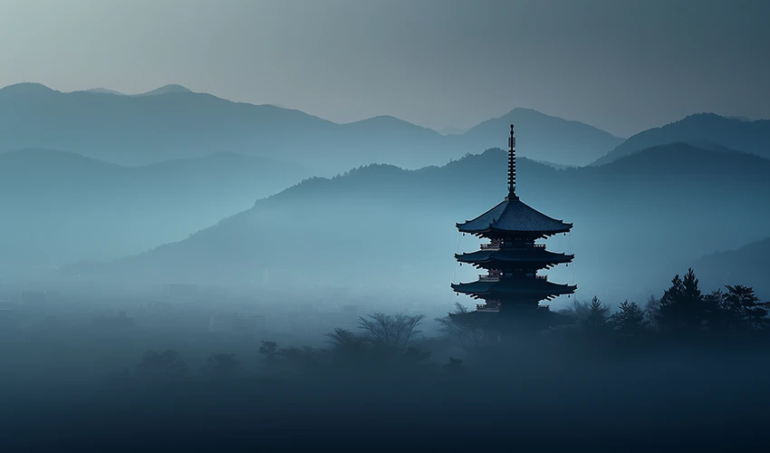 霧に包まれた京都盆地の風景