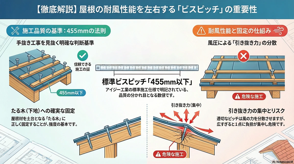 【図解】ビスピッチと耐風性能の関係